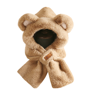 可爱小熊帽子围巾一体女2025秋冬季加厚保暖骑行防风防寒护耳口罩