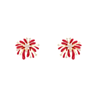 红色烟花设计感软垫耳夹女2026新款新年无耳洞耳环小众高级感耳饰