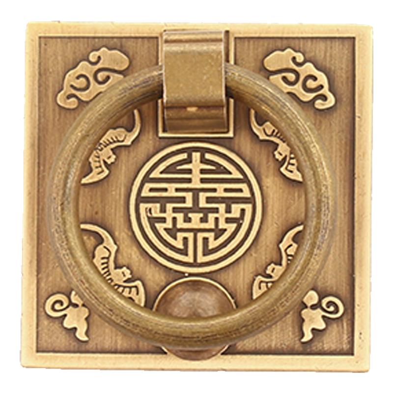 中式纯铜加厚方形抽屉圆环拉手老式古典红木家具柜门仿古铜把手