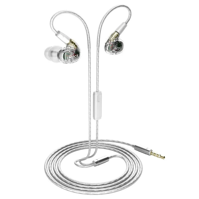 IROCK A8 四核双动圈有线HIFI耳机入耳式重低音线控透明发烧耳塞