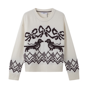 【商场同款】LILY2025新款羊毛兔毛混纺费尔岛提花针织衫毛衣女