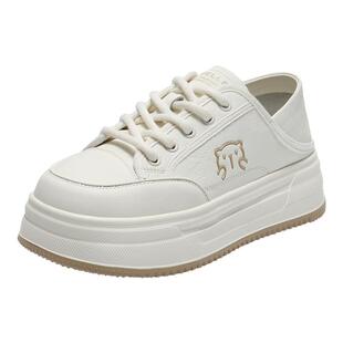 百丽卡通小熊小白鞋女秋季新款商场同款厚底增高百搭板鞋L8012CM5