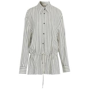 COCOBELLA设计感黑白条纹衬衫女春气质优雅中长款通勤上衣SR3222