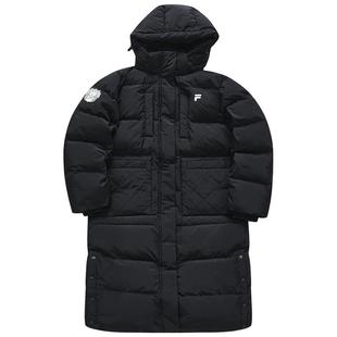FILA FUSION斐乐潮牌长款羽绒服女冬季保暖时尚百搭女款连帽外套