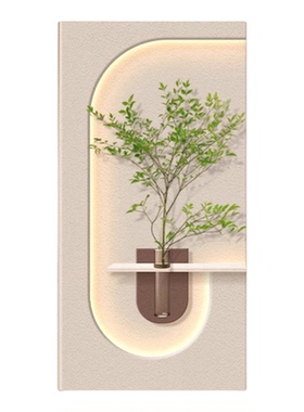 奶油风玄关装饰画水培绿植带花瓶走廊过道led灯壁画砂岩肌理挂画
