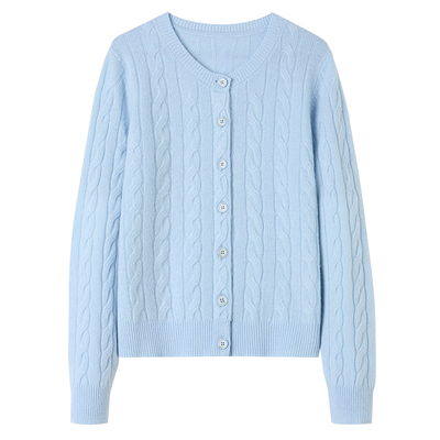 思诺芙德100%绵羊毛多色绞花开衫