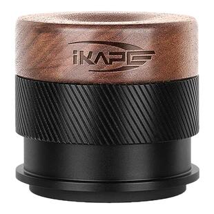 IKAPE咖啡恒力压粉器重力布粉器 胡桃木手柄不锈钢镀钛黑底套装