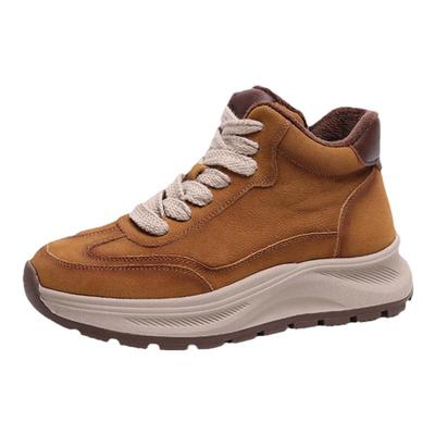 松糕橡胶加绒休闲头层牛皮高帮鞋