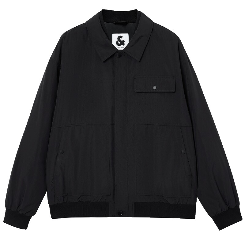 杰克琼斯奥特莱斯男装棉服春季新款简约纯色翻领常规纽扣保暖外套