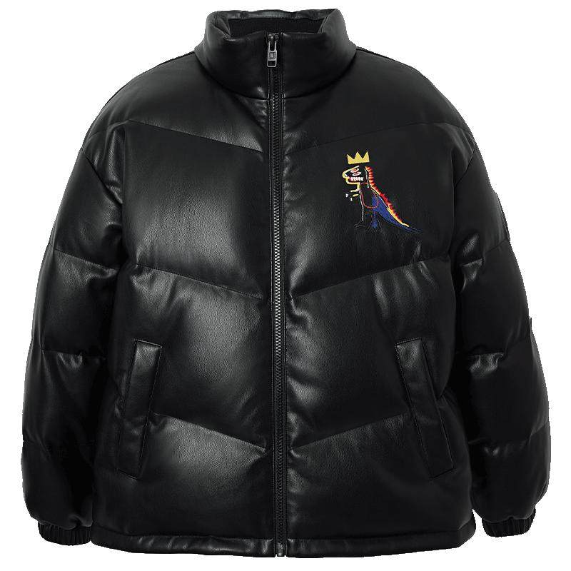 杰克琼斯BSQ联名短款羽绒服男机能冰壳PU立领面包服夹克外套男装