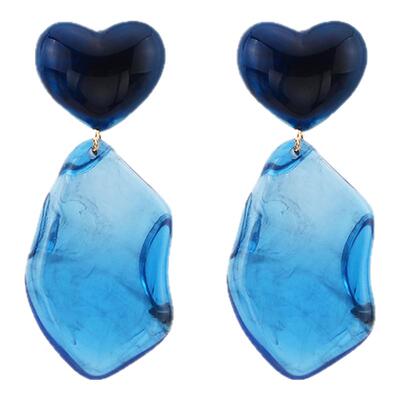 女蓝色晕染半透明几何爱心耳环