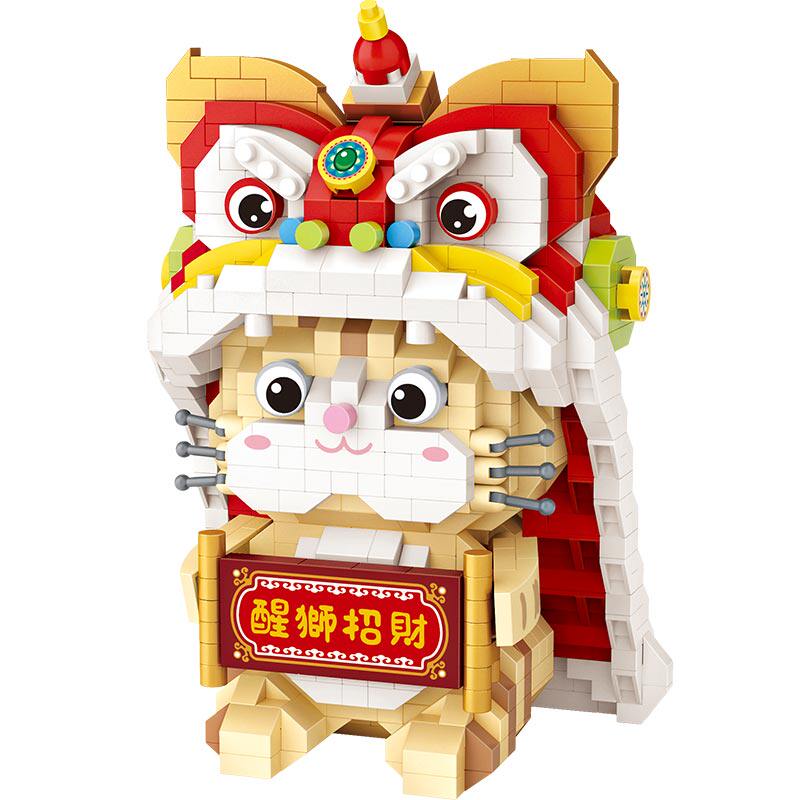 LOZ俐智醒狮熊猫动物国潮系列