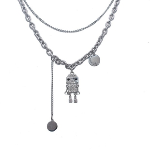 新款可动机器人项链男生潮流嘻哈吊坠锁骨链儿童街舞配饰毛衣链女