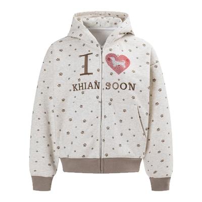 美式复古小狗爱心脚印连帽卫衣女