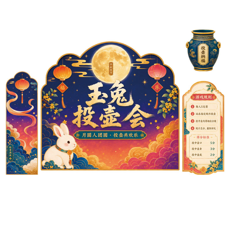 中秋灯谜趣味互动游戏商场景门店铺国庆氛围装饰布置kt板道具打卡