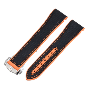 适配OMEGA欧米茄海马600表带海洋宇宙四分之一橙编织纹橡胶表带21