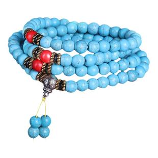 藏式108颗优化绿松石佛珠手串非原矿男女手链民族风秋冬毛衣链