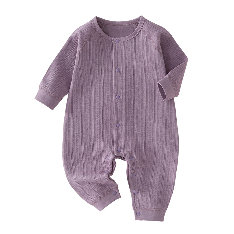 婴儿衣服秋薄纯棉连体衣纯色爬服