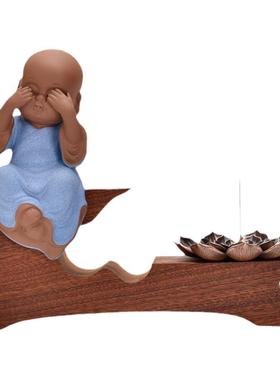 创意紫砂三不小和尚香炉桌面摆件