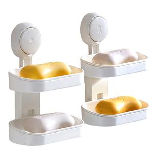 太力吸盘肥皂盒壁挂式免打孔双层家用香皂盒墙上收纳置物架安可视