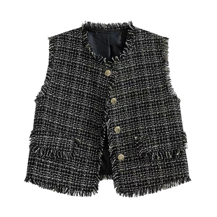 撤柜欧货法式小香风气质马甲女粗花呢春秋百搭坎肩背心马夹外套女