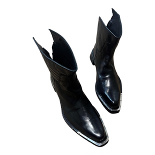 暗黑复古骑士靴男女铆钉巫师靴尖头机车靴短筒切尔西靴金属马丁靴