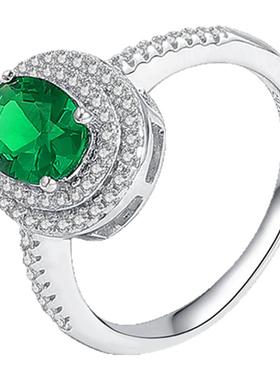 欧美纯银微镶祖母绿戒指宝石女
