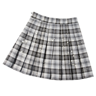 亮片百褶裙女秋冬高腰格子a字闪闪短裙2022新款不灵不灵闪的裙子