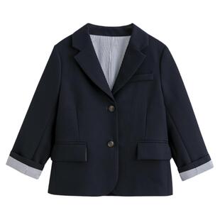 哈齿童装春秋藏青色西装男童女童上衣学院风儿童正装西服外套大童