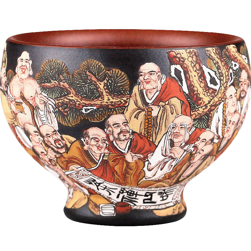 收藏级泥绘大师陶岭十八罗汉杯