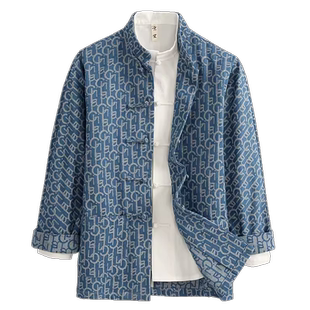 潮牌唐装男中式手工盘扣印花中青年上衣春秋季国潮复古时尚外套男