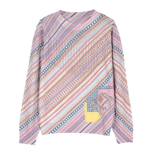 古嘉子2025春装新款女装天丝羊毛衫印花烫钻针织衫圆领薄毛衣9608