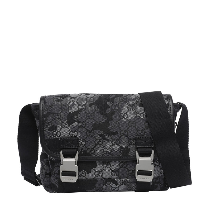 GUCCI 古驰男士小号黑色迷彩logo帆布邮差包26早春新款意大利代购