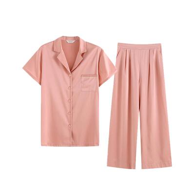 罗丝美女士桑蚕丝短袖长裤套装