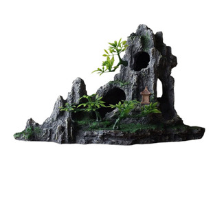 缸装饰水族箱假山造景石国风布景水草山洞山峰摆件仿真青石头