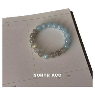NORTHACC新中式简约百搭天然海蓝宝灰月石拼接小众设计高级感手串
