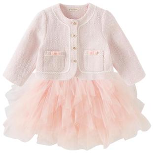 戴维贝拉儿童连衣裙套装2025秋装新女童小香风外套中大童网纱裙子