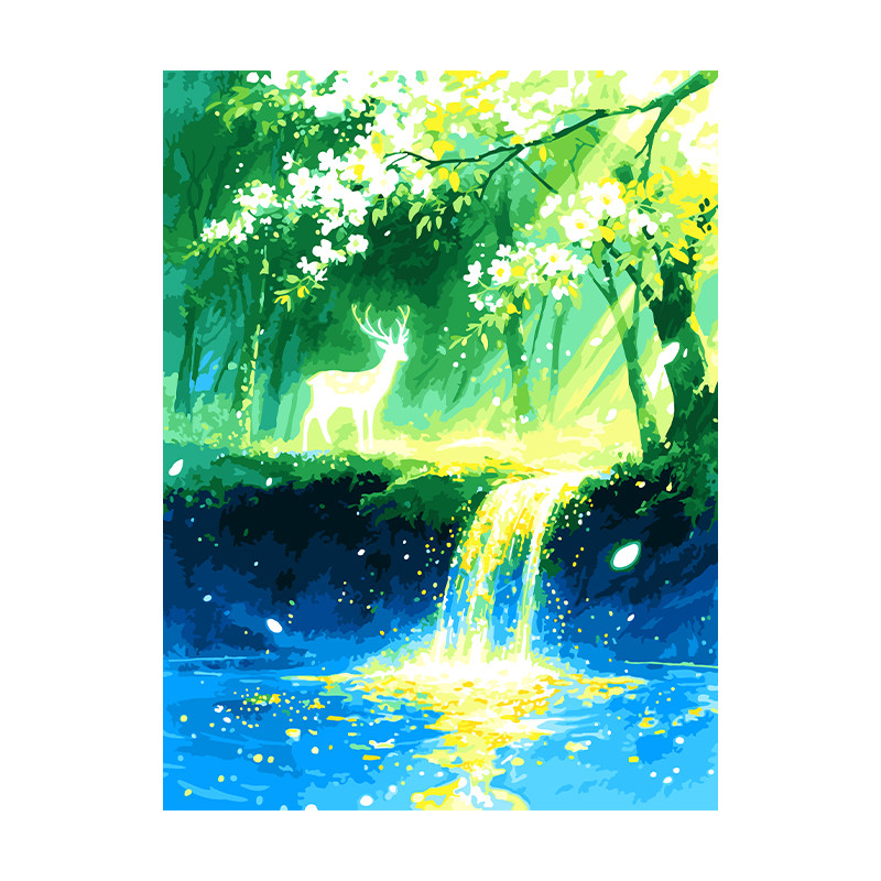 自油自画 数字油画diy手绘手工填充填色减压丙烯油彩画 林深见鹿