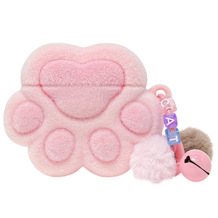 植绒猫爪适用airpodspro3代保护套airpods4耳机壳2二代苹果蓝牙耳机壳四代毛绒挂饰壳三代粉一1代盒可爱女新