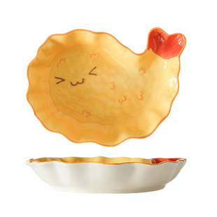 川岛屋卡通浮雕盘子可爱炸虾盘陶瓷家用高颜值餐具甜品小吃早餐盘