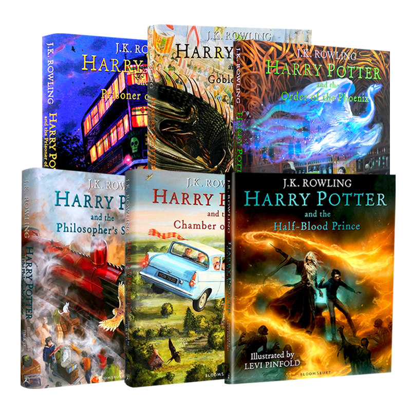 英文原版 哈利波特精装彩绘插图版1-6册合集 Harry Potter 与混血王子魔法石密室阿兹卡班的囚徒火焰杯凤凰社 全彩艺术书小说