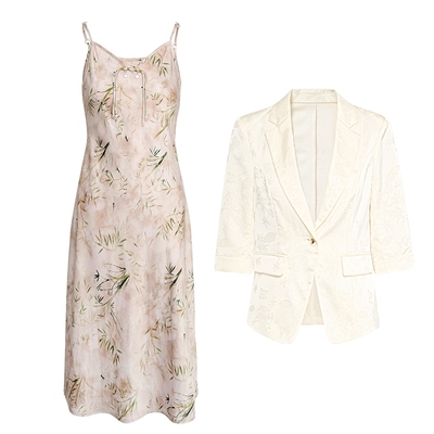 马天奴提花西装印花连衣裙套装