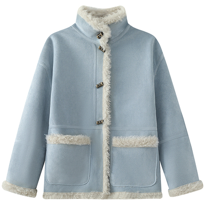 慕兔卡其色两面穿皮毛一体外套