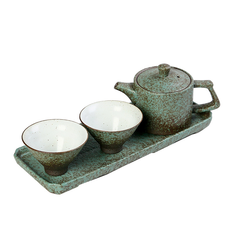 粗陶快客杯一壶两杯旅行功夫茶具