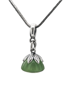 青玉莲蓬990足银宝石吊坠复古女