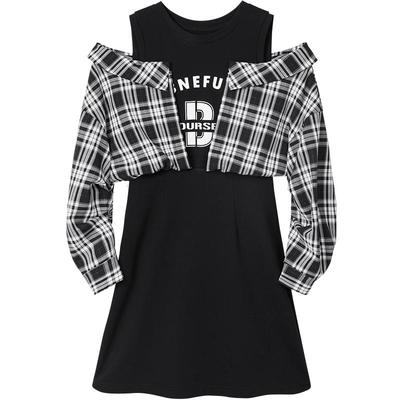 KBNE【商场同款】连衣裙女长袖2025夏季新款假两件气质女神范裙子