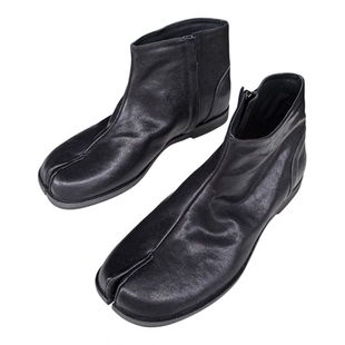 2025秋冬水洗马皮tabi分趾鞋女侧拉链分趾靴低跟真皮短靴男女同款