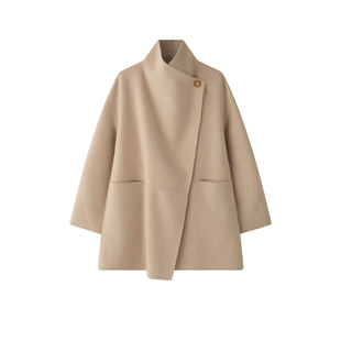 TEASEL「阿拉善绒章」ROW风中长款幼骆驼绒不对称门襟毛呢大衣