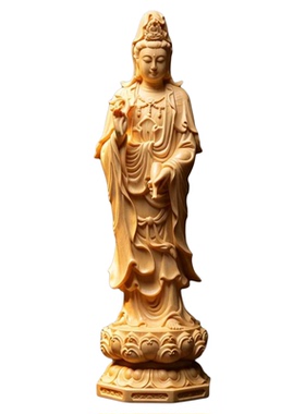 高30cm杨柳枝净瓶观音菩萨佛像实木神像摆件家居装饰桧木精雕原木