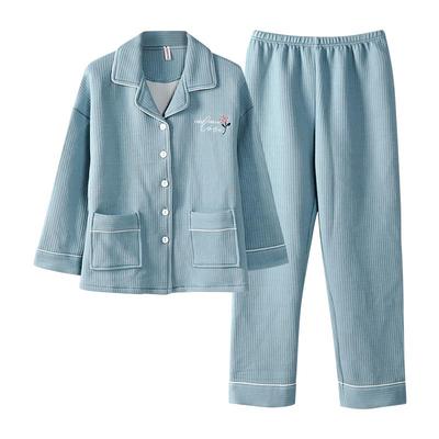 睡衣女春秋款加厚纯棉长袖空气棉